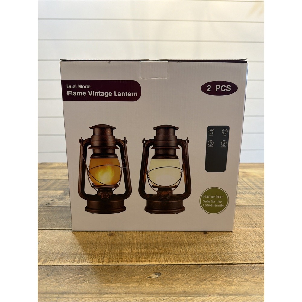 Dual Mode Flame Vintage LED Retro Lantern Battery Powered Lamp 2 Pack New In Box